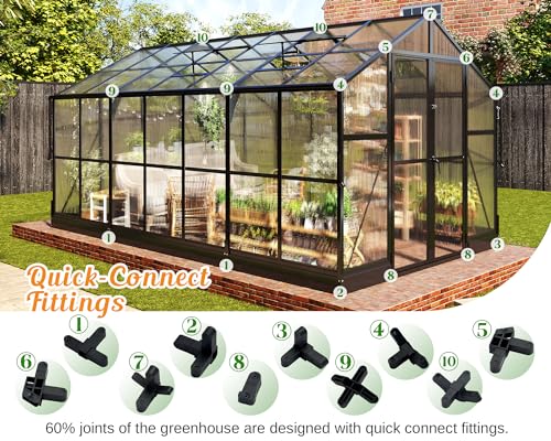 8x12 FT Polycarbonate Walk-in Greenhouse with 2 Swing Doors A36734