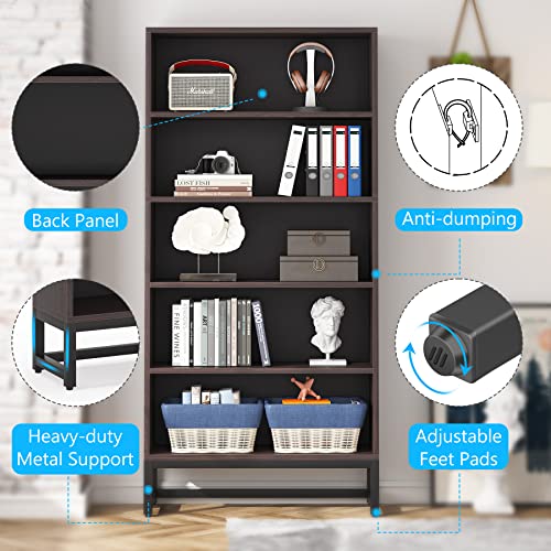 Tall Bookcase with LED Lights, 5-Tier Storage Shelves T8450