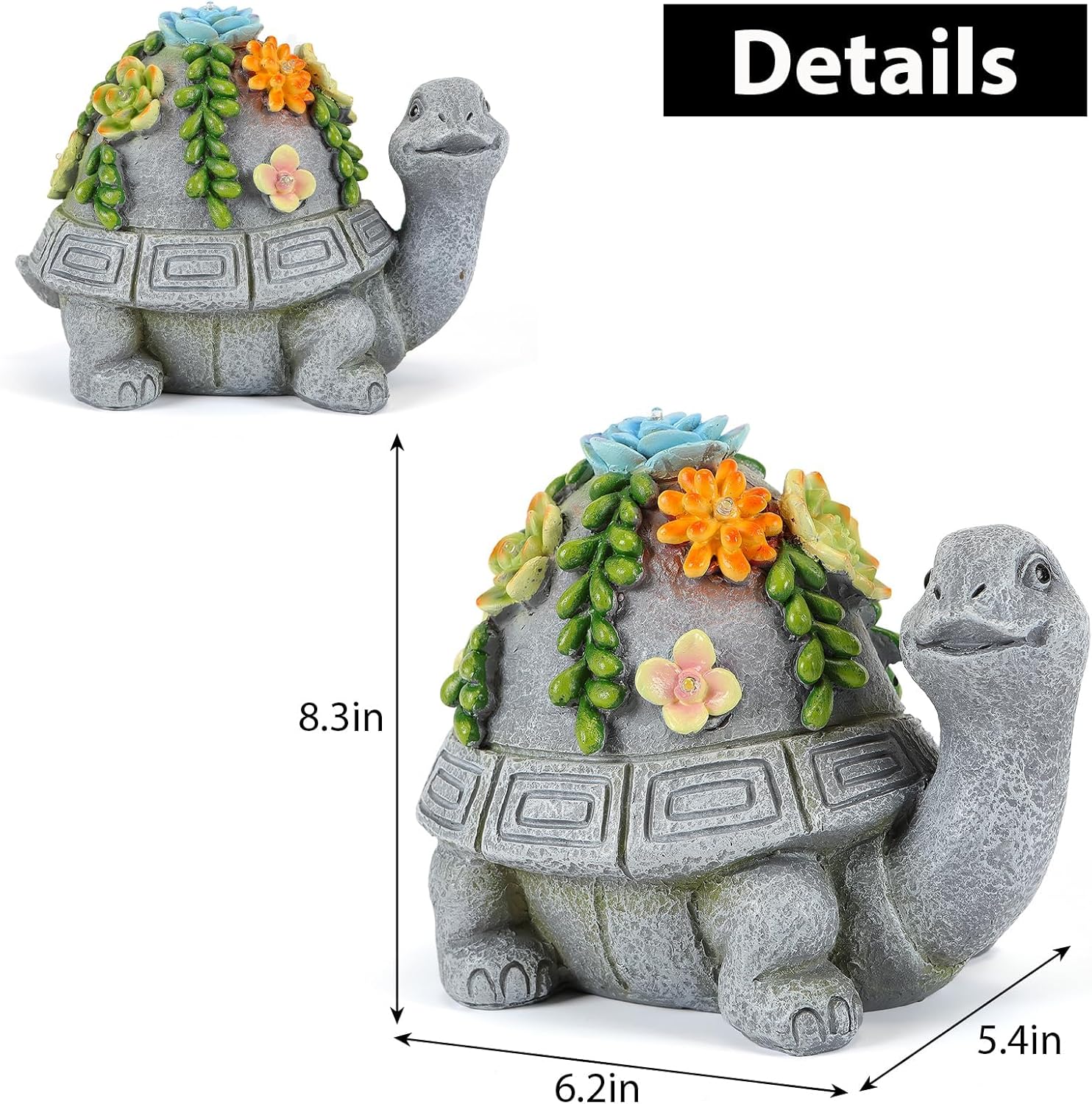 Solar Garden Turtle Statue with Succulent LED Lights S454