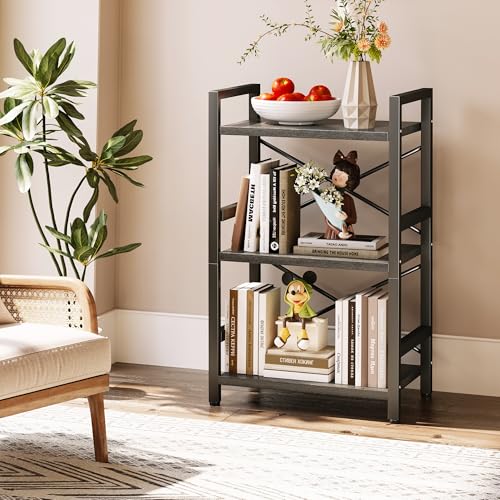 3 Tier Industrial Bookcase, Rustic Etagere Bookshelf for Living Room U5786