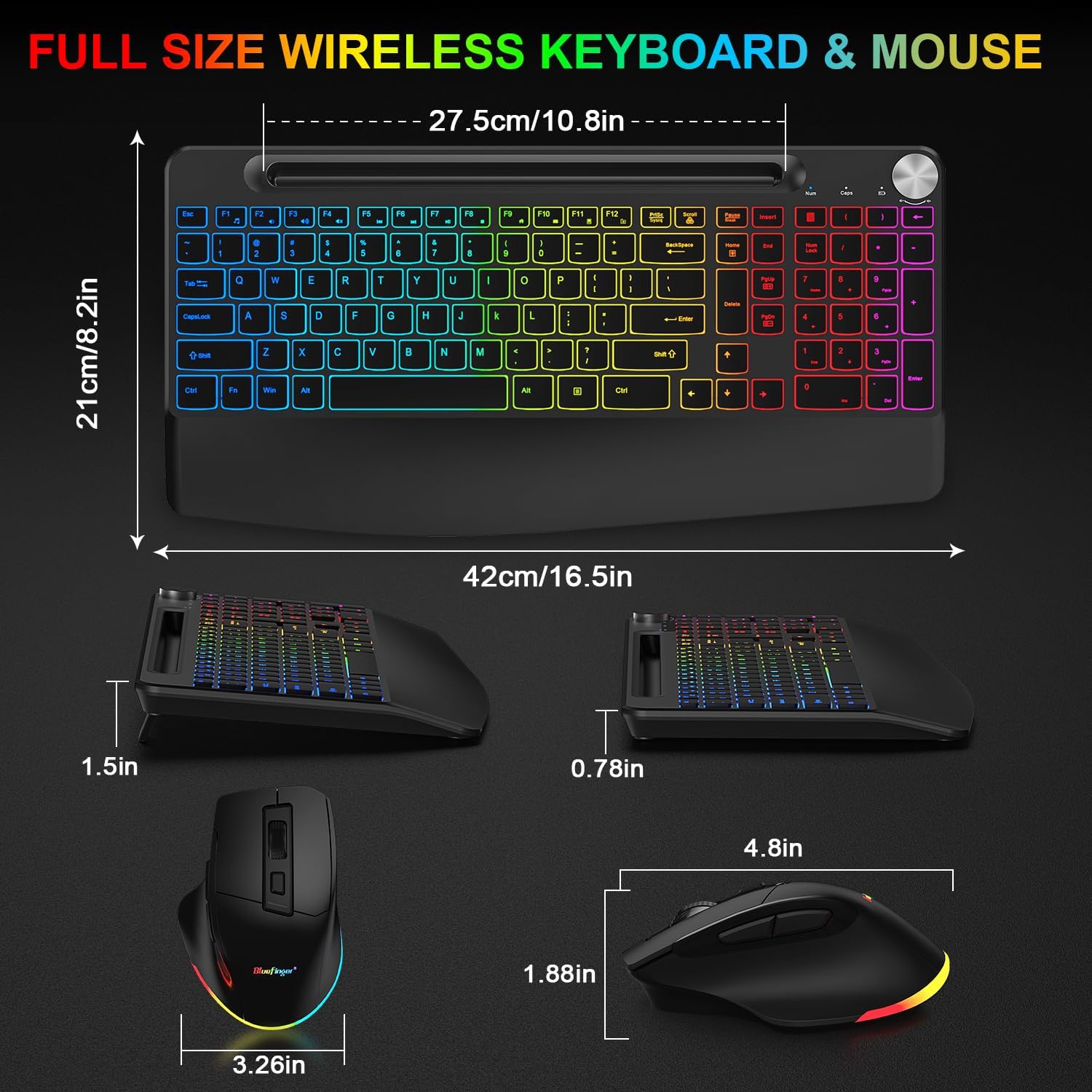 Wireless Keyboard and Mouse Combo, Backlit, Rechargeable, Ergonomic with Wrist Rest H79165