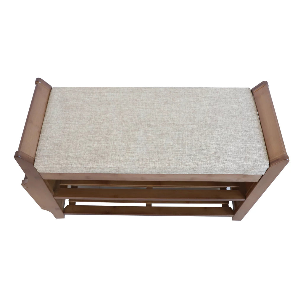 Bamboo 2 Tier Shoe Rack Bench with Soft Seat for Entryway M310