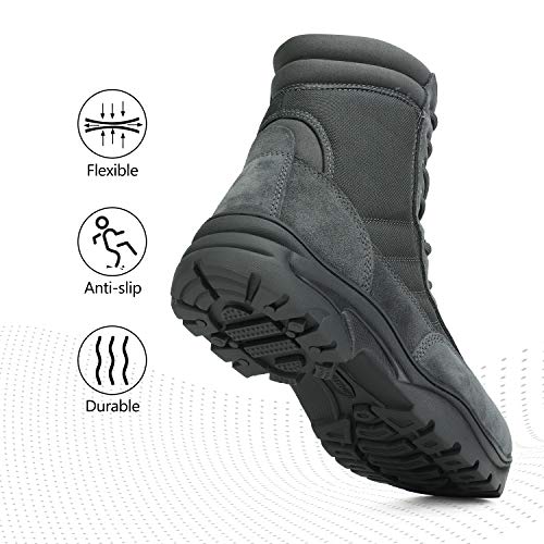 Men's Military Tactical Work Boots Side Zipper Leather Motorcycle Combat Boots N655026