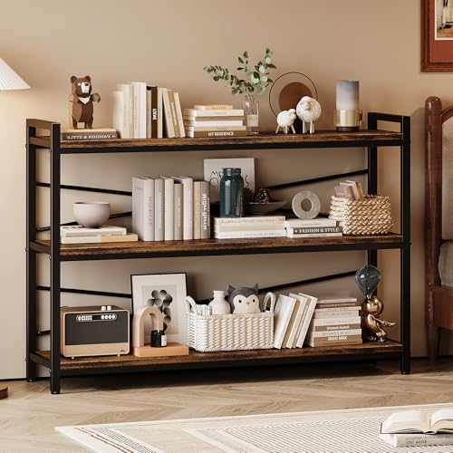 3 Tier Industrial Bookcase, Rustic Etagere Bookshelf for Living Room U5786
