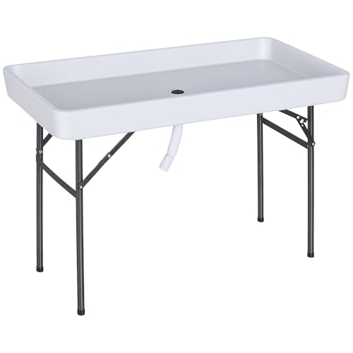 Outsunny 4FT Portable Folding Fish Fillet Cleaning Table Camping Picnic Ice Party Desk with Sink