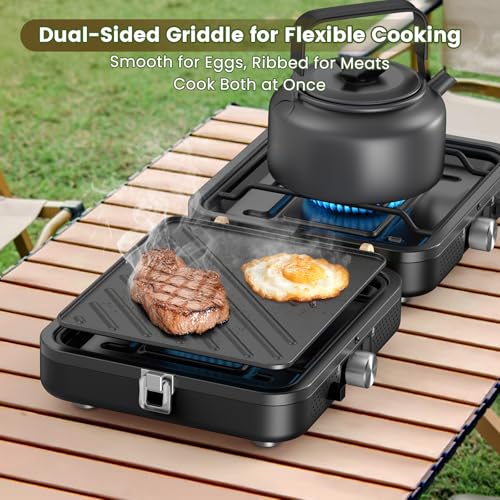 2-Burner Foldable Camping Stove with Griddle and Carrying Bag, Portable Propane H453787