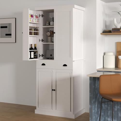 Kitchen Pantry Cabinet with 4 Doors and 1 Drawer, Freestanding Storage Cupboard L190261