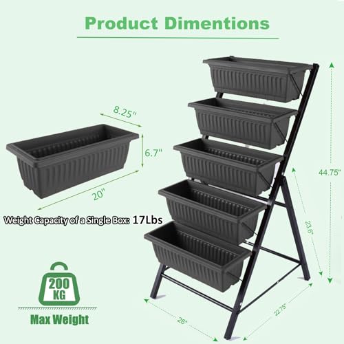 5-Tier Elevated Garden Bed with 5 Planter Boxes for Vegetables Herbs Flowers K12373