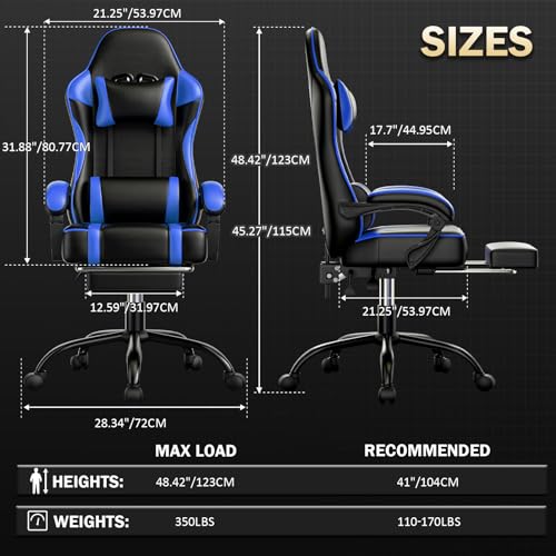 Ergonomic Gaming Chair with Footrest, Reclining, Lumbar Support I1131