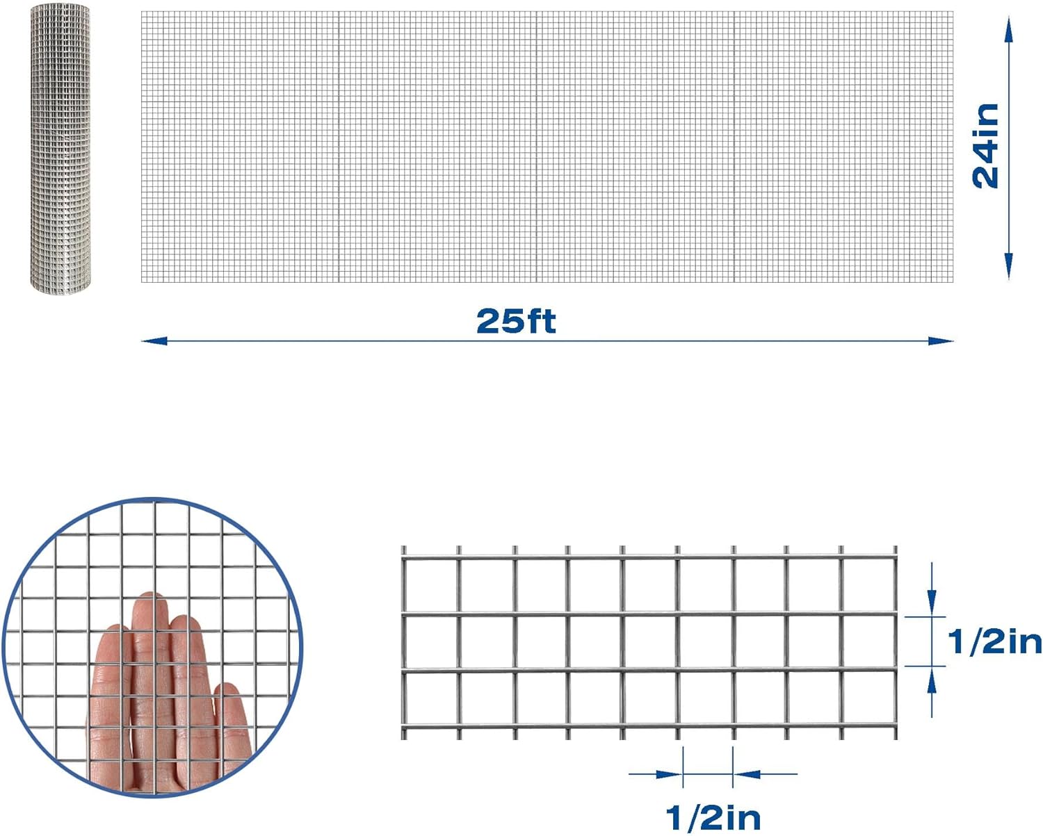 Welded Hardware Cloth 24 in x 25 ft, 1/2 inch Mesh P98579