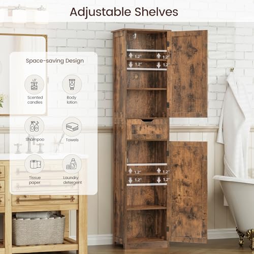 67" Tall Bathroom Cabinet with 2 Doors and 1 Drawer, Adjustable Shelves T930834