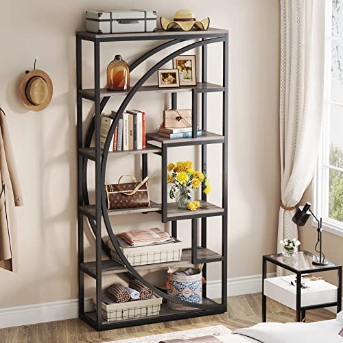 Industrial 5-Tier Etagere Bookcase, 70.8 inch Tall, 8 Open Shelves, Rustic Brown P8264