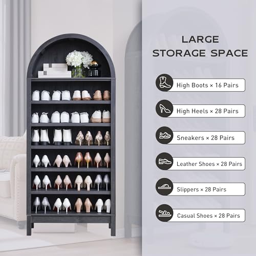 Arched Bookshelf, 7-Tier Bookcase with Adjustable Shelves A456