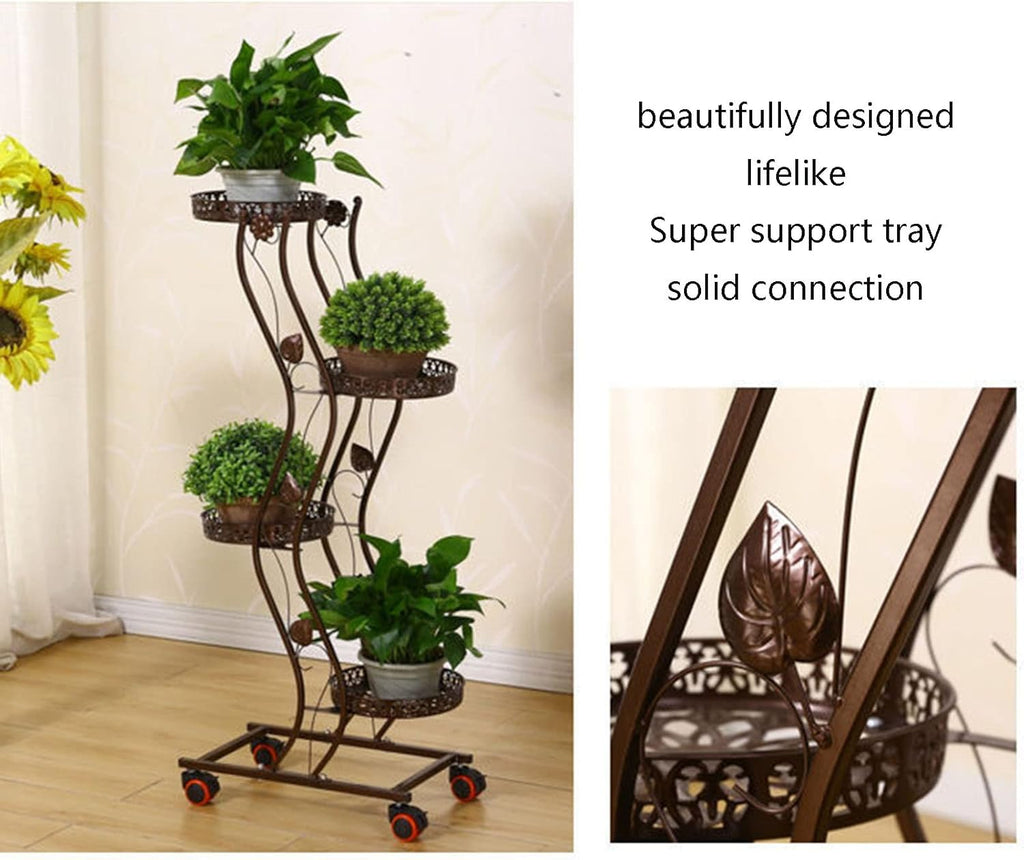 6 Tier Metal Plant Stand with Wheels, Tall Vertical Planter Rack C9648