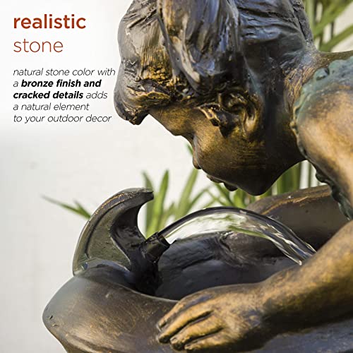 Solar Light Boy and Girl Statue Water Fountain for Garden H996461