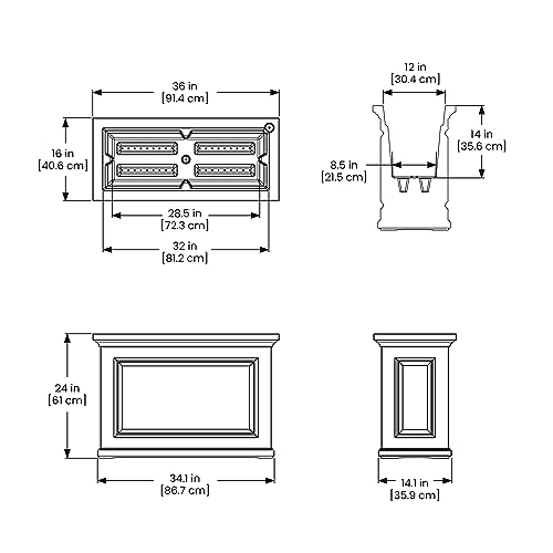 Nantucket Trough Planter - Black - 36in L x 16in W x 24in H - with 17.3 Gallon Water Reservoir P61250