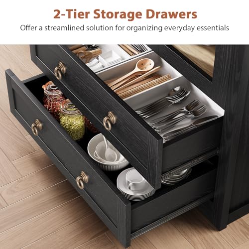 Arched Bookshelf Pantry Cabinet with Drawers and Shelves, 71" Tall M5569