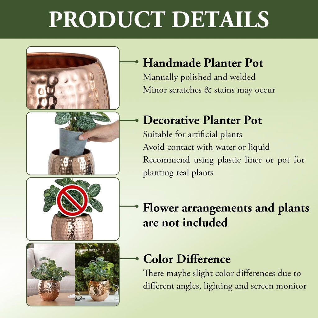 6.5 Inch Hammered Copper Tone Metal Planter Pot I502