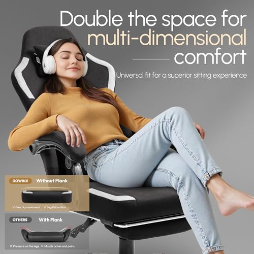 Fabric Gaming Chair with Pocket Spring Cushion and Footrest V343974