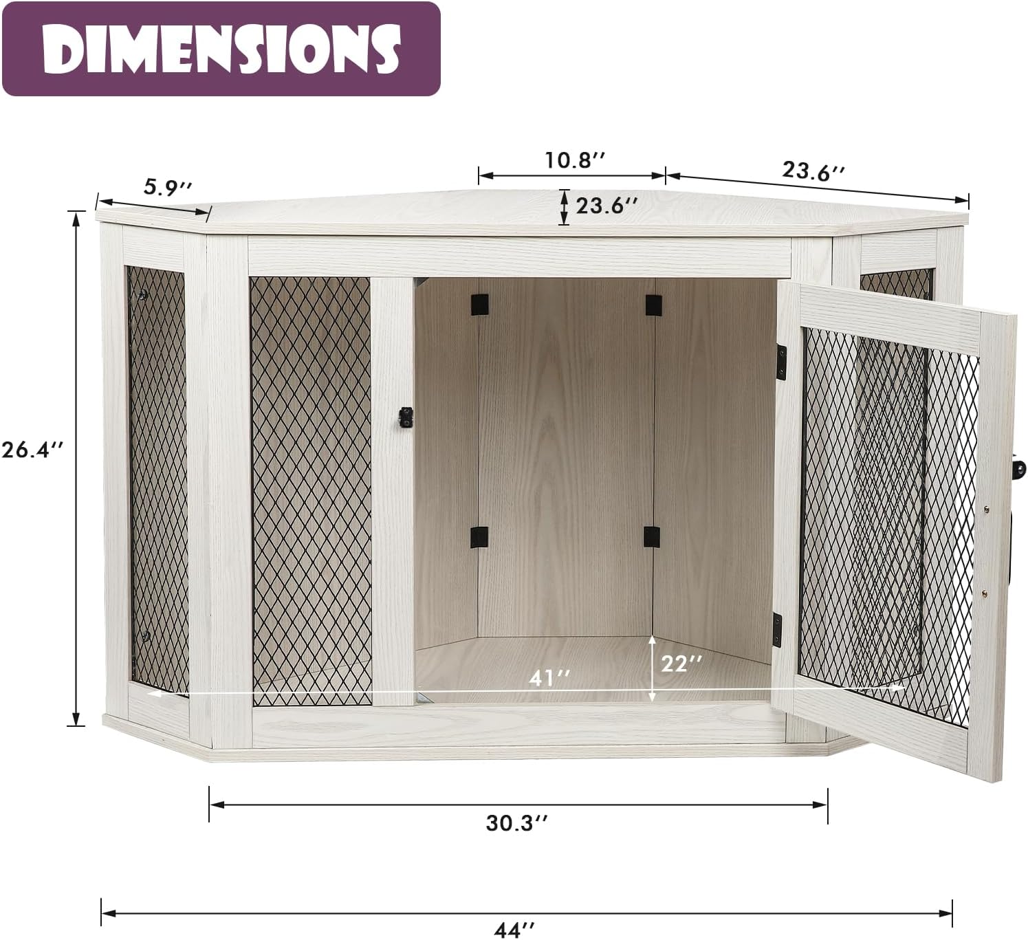 Wooden Corner Dog Crate Furniture with Metal Mesh for Indoor Use F604817