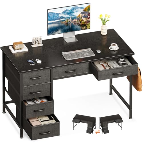 Computer Desk with 6 Drawers, 40 Inch Small Desk with Storage L2851