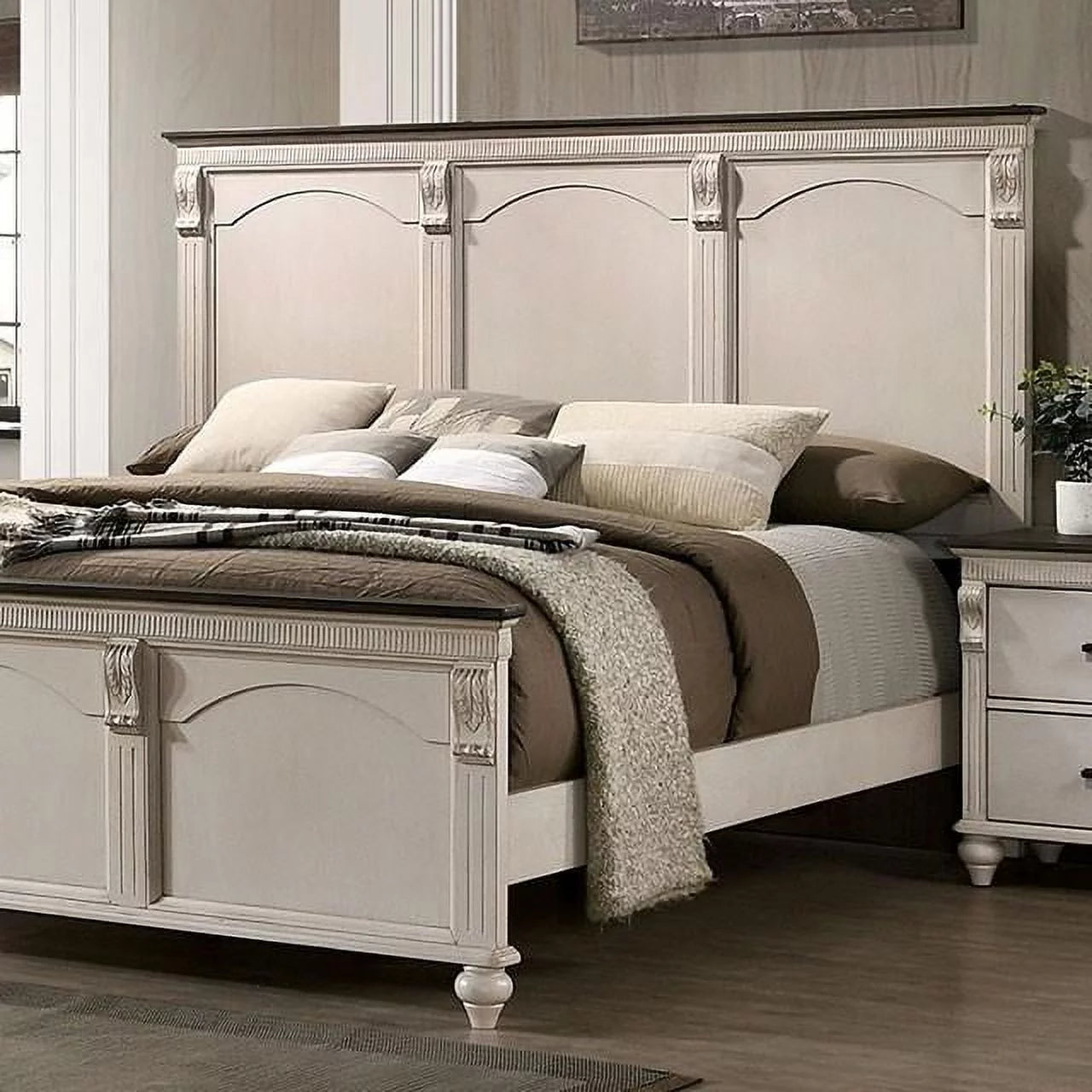 Antique White Solid Wood Queen Bedroom Set 6pcs P706521