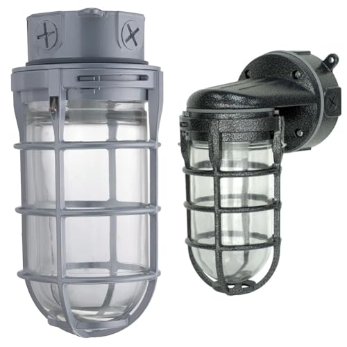 Lithonia 150W Utility Vapor Tight Ceiling Light and Woods 150W Vandal Resistant Hammered Black Security Ceiling Light