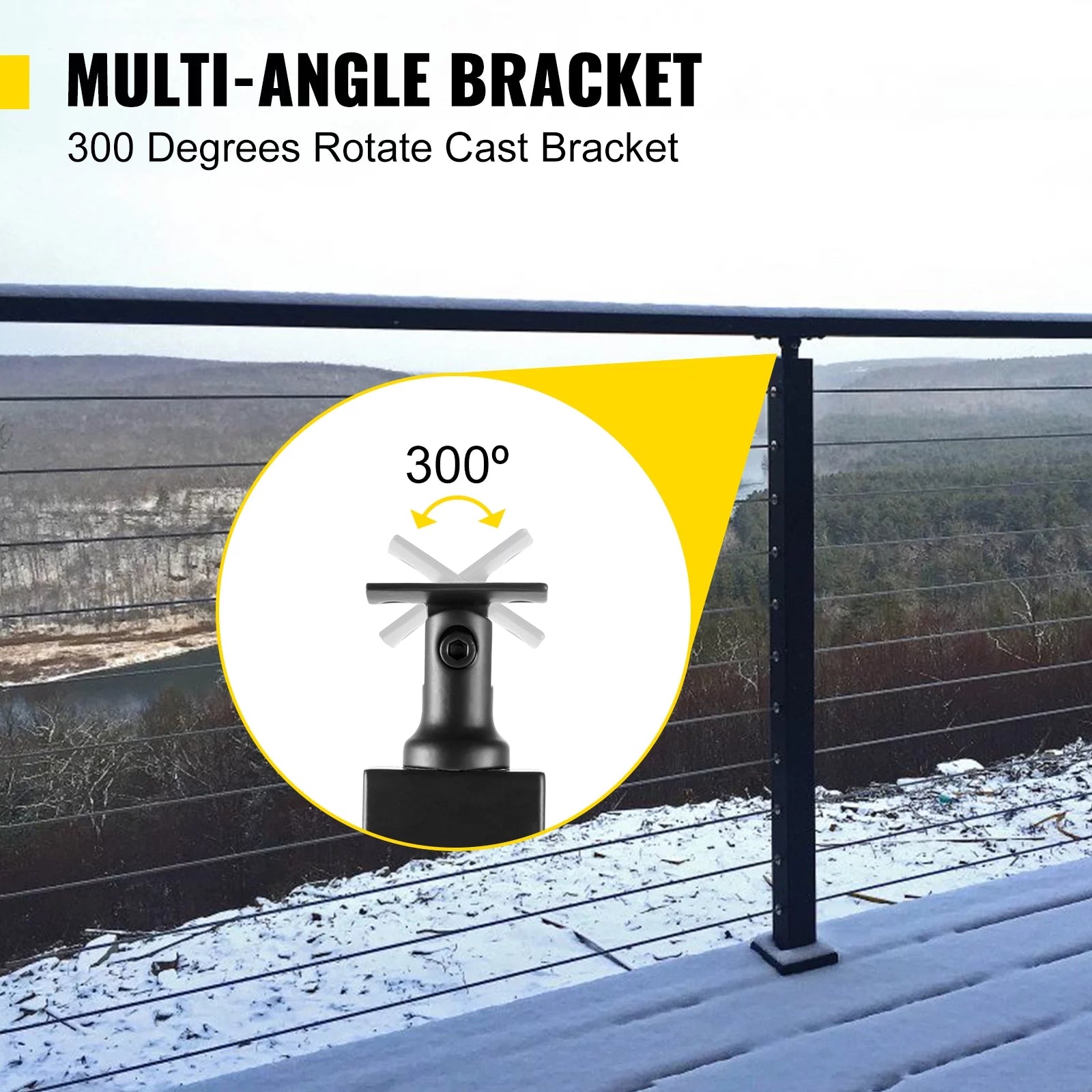 Cable Railing Post Level Deck Stair Post 42 x 1.97 x 1.97" Handrail Post Stainless Steel Brushed Finishing Pre-Drilled with Mounting Bracket Black G552172