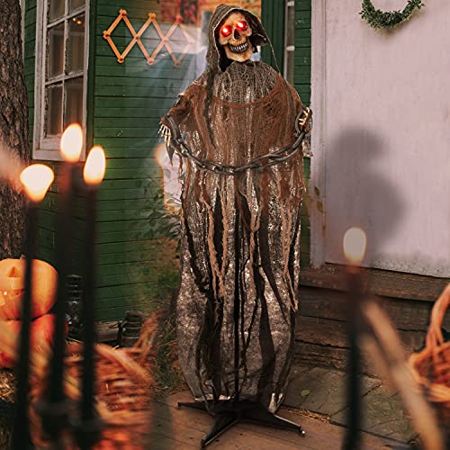 Halloween Animatronics Standing Pumpkin Ghost with Light-up Head and Movable Arms E6625