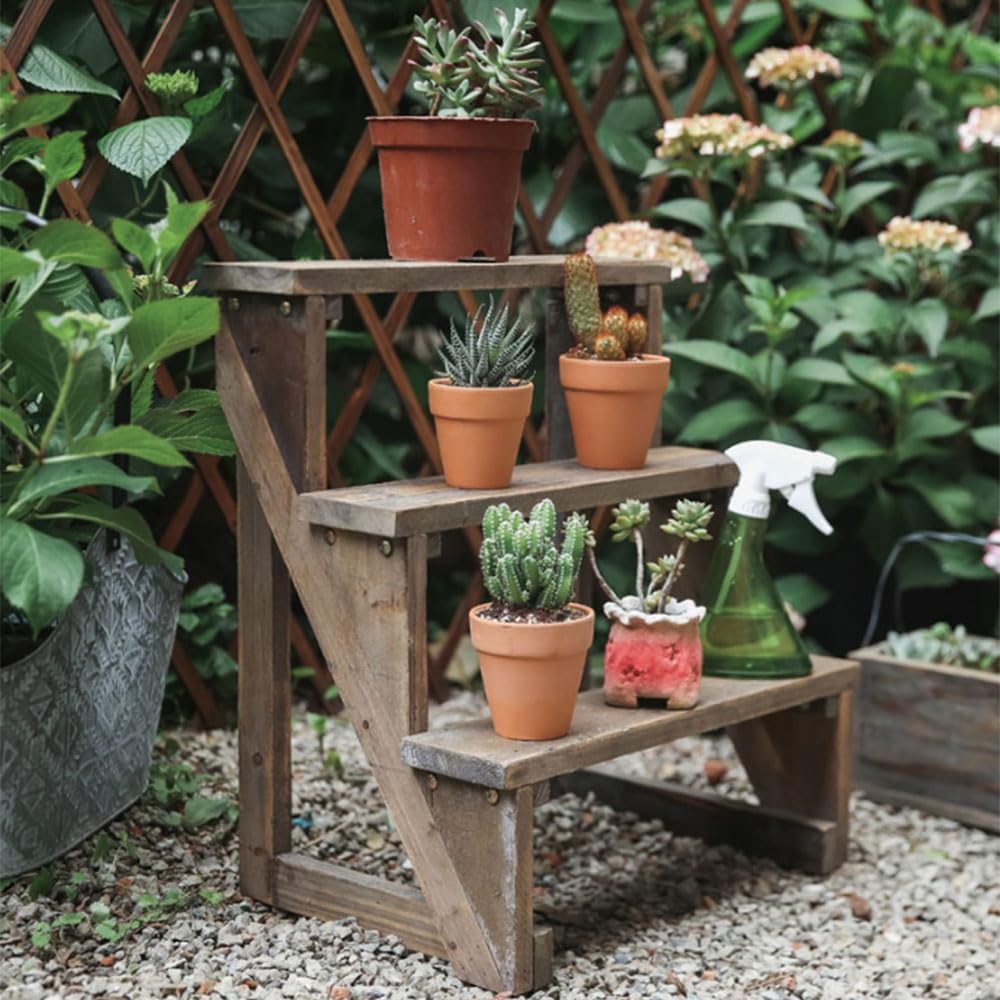 Wooden Plant Trellis Floor Planter with Three-Tier Ladder Shelf F1106