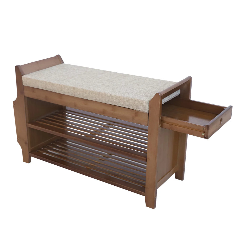 Bamboo 2 Tier Shoe Rack Bench with Soft Seat for Entryway M310