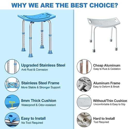 Shower Stool Stainless Steel, Adjustable Anti Slip Bath Chair for Seniors D31917