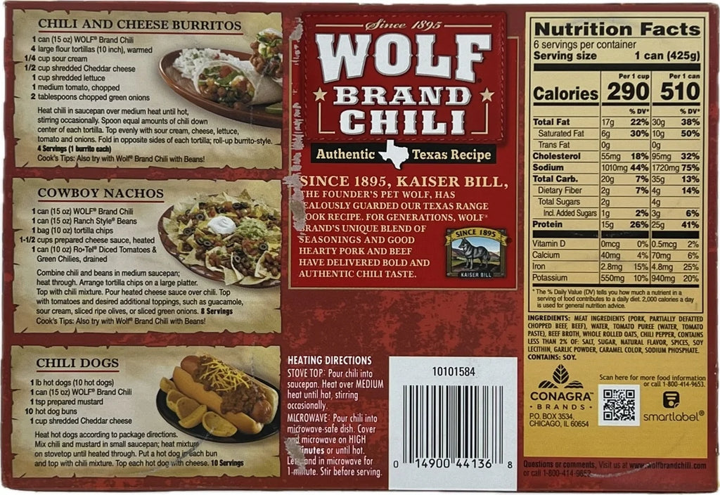 Chili, 15 Ounce Cans (Pack of 6) Z51779