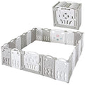 Albott Baby Playpen, Upgraded 18 Panels Foldable Baby Fence with Game Panel and Safety Gate, Adjustable Shape, Portable Baby Play Yards for Children Toddlers Indoors (18 Panel, White+Grey)