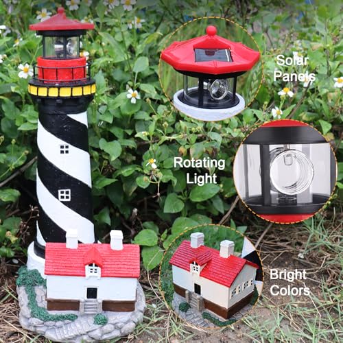 Solar Lighthouse with Rotating Beacon for Outdoor Garden Decor A48617