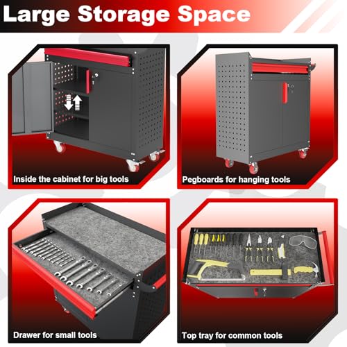 Metal Garage Storage Cabinet with 5 Adjustable Shelves and Wheels T460