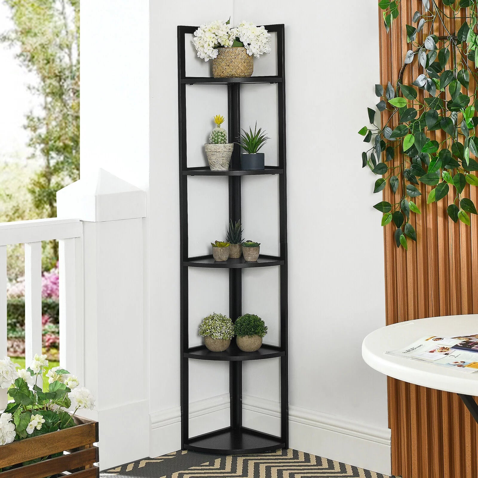 5-Tier Corner Shelf Tall Storage Stand Black K55329