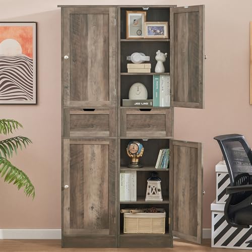 67" Tall Bathroom Cabinet with 2 Doors and 1 Drawer, Adjustable Shelves T930834