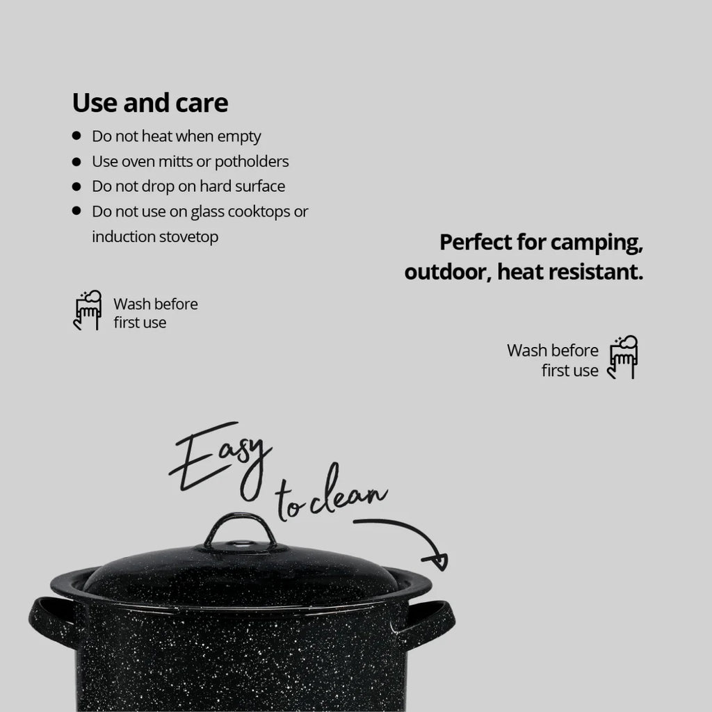 Enamelware 15.5 Qt Stock Pot with Lid, Speckled Black C31981