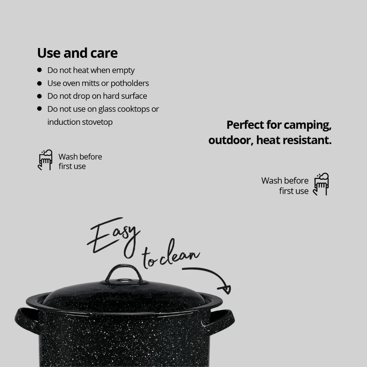 Enamelware 15.5 Qt Stock Pot with Lid, Speckled Black C31981