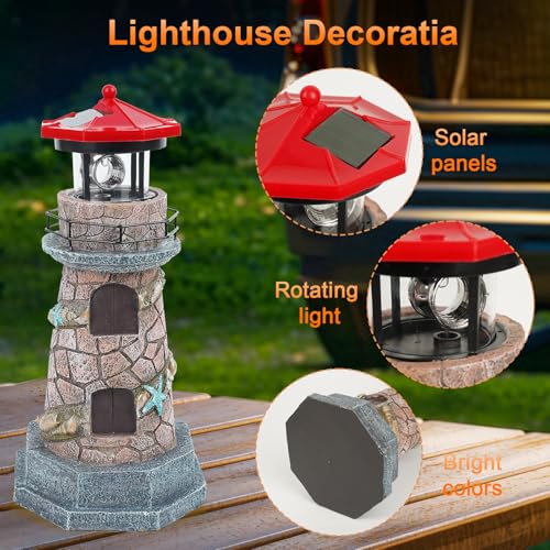 Solar Lighthouse with Rotating Beacon, 11.5" Outdoor Garden Decor R790