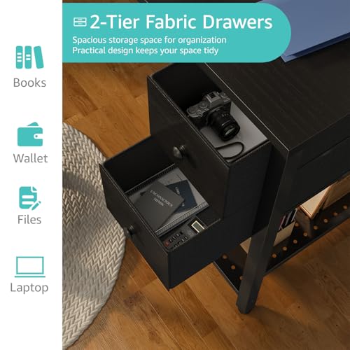 Computer Desk with Fabric Drawers, 40 Inch Reversible Gaming Desk for Small Space Home Office D876
