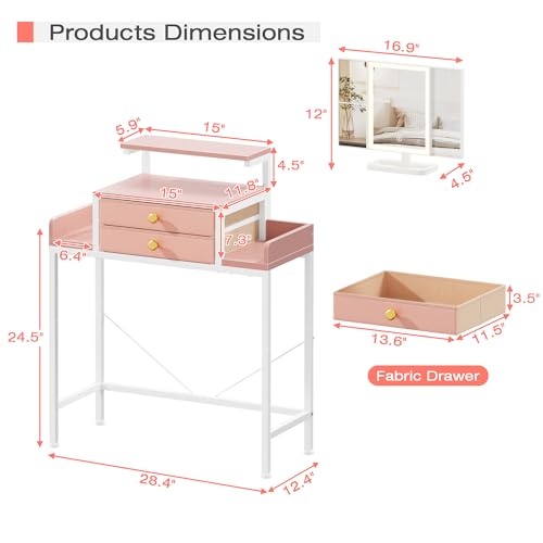White Vanity Desk with Mirror and Lights R8919