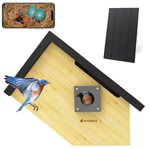 Smart Bird Houses for Outside Solar Powered, 1080P HD Live View Birdhouse with Camera, Perfect Viewing Bird Nesting and Hatching, Ideal Outdoors Bird House for Blue Bird and Cardinal (Black)