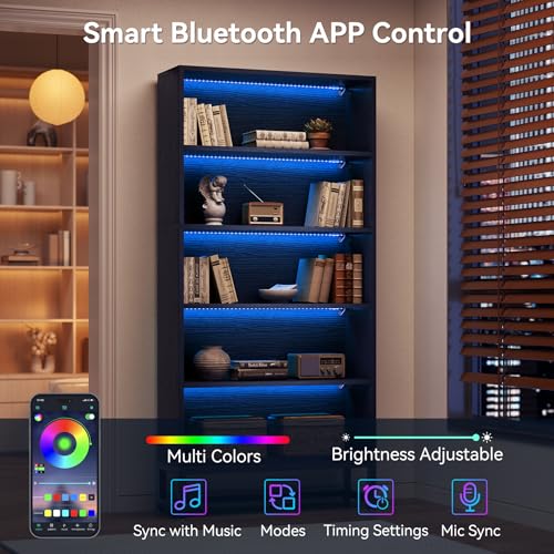 70.8 Inch Tall 5-Tier Bookcase with Closed Back Shelf for Living Room, Bedroom S15331