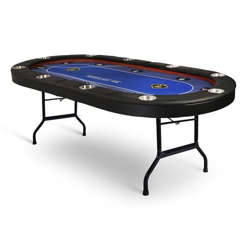 COLOR TREE Foldable Blackjack Poker Table, 84" Premium Texas Hold'em with Cup Holders, Padded Rails, Stylish Blue Design