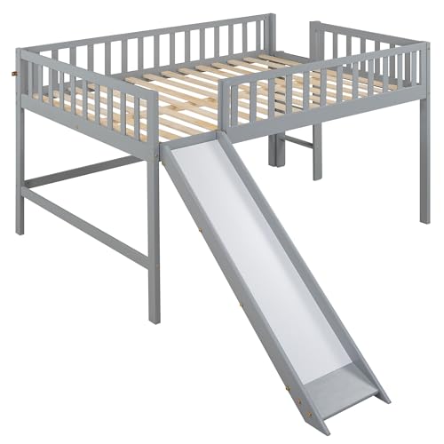 Wood House Loft Bed Frame with Slide and Storage Shelves Z806