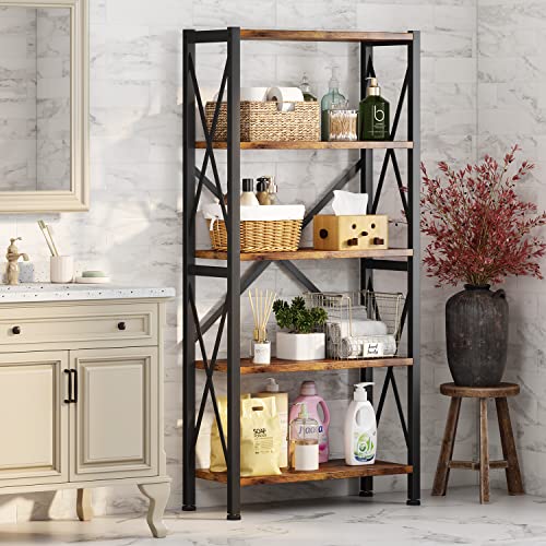3 Tier Industrial Bookcase, Rustic Etagere Bookshelf for Living Room U5786