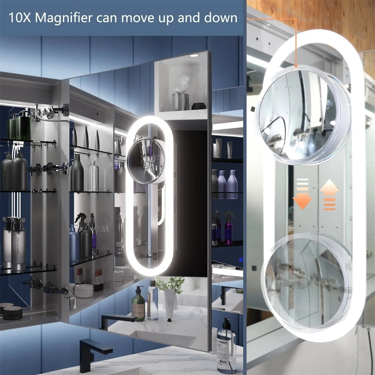 LED Lighted Inset Mirrored Medicine Cabinet with Magnifiers Z695