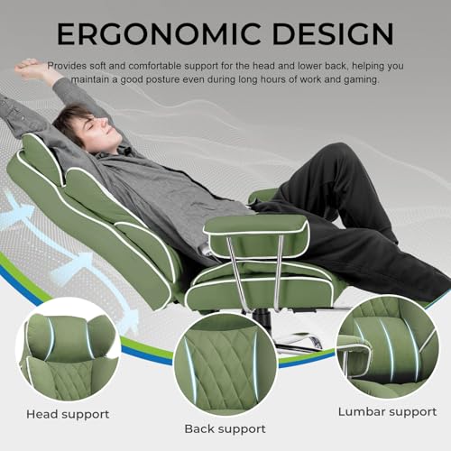 Gaming Chair with Lumbar Support and Footrest, PU Leather, Black E8234